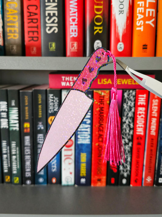 Pink Holographic Sparkle Knife Tassel Bookmark