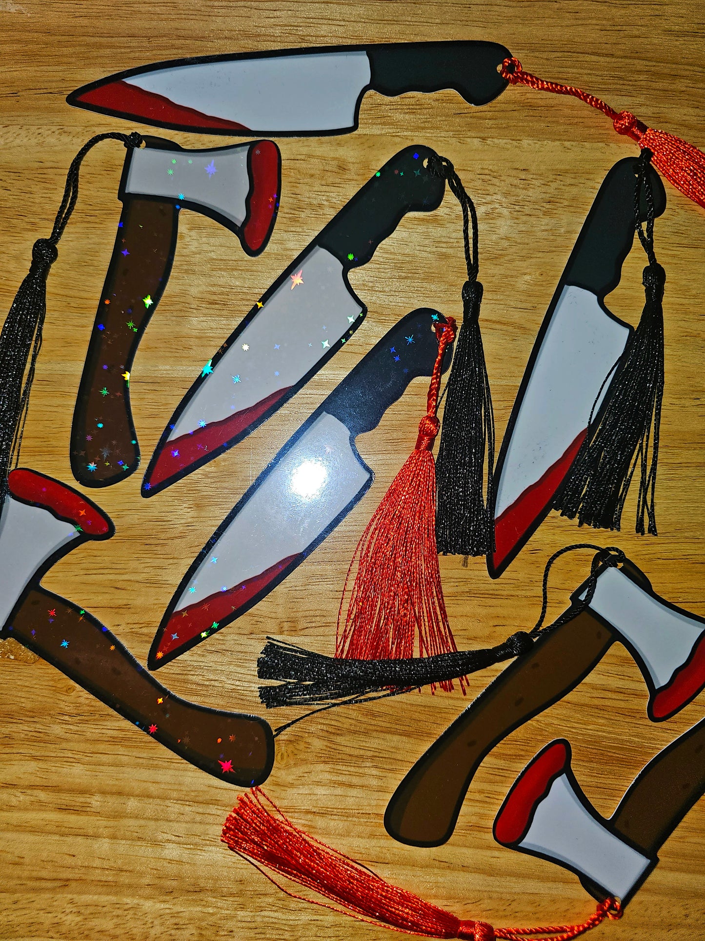 Bloody Knife Mini Holographic Tassel Bookmark