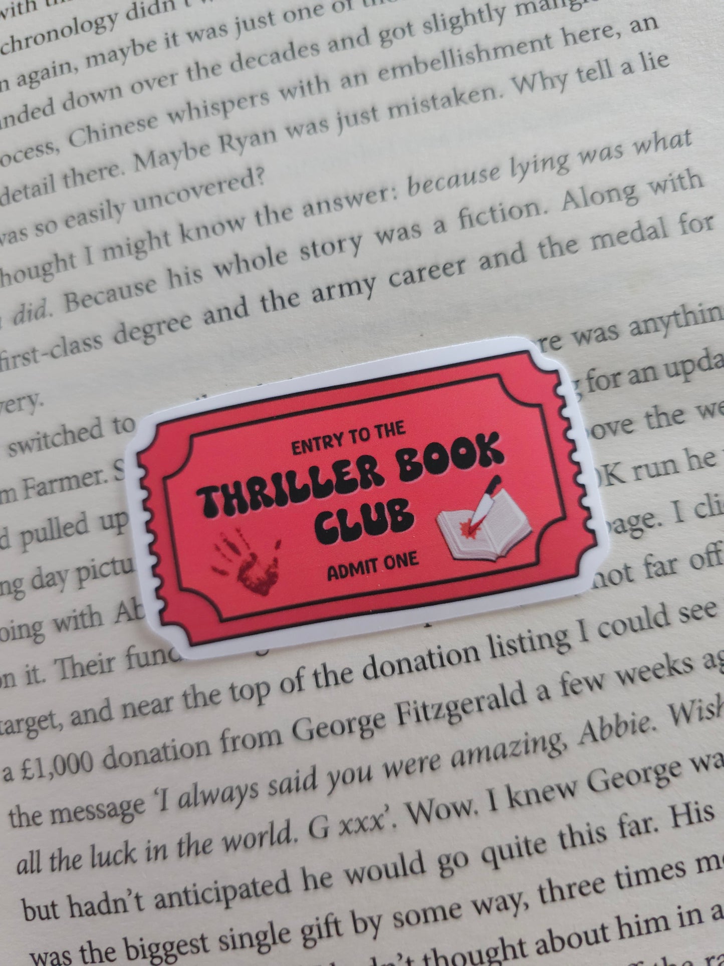 Thriller Book Club Ticket Vinyl Sticker